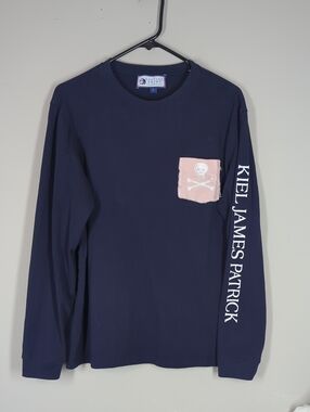 Kiel James Patrick KJP Navy Long Sleeve Sailing Shirt Crewneck Graphic Large